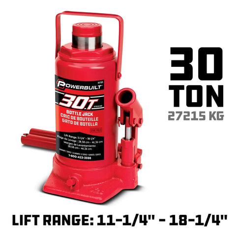 Heavy Duty 30 Ton Bottle Jack With Stable Base And 11 1/4 To 18 1/4 Inch Lifting Range For Cars And Trucks, Red Finish