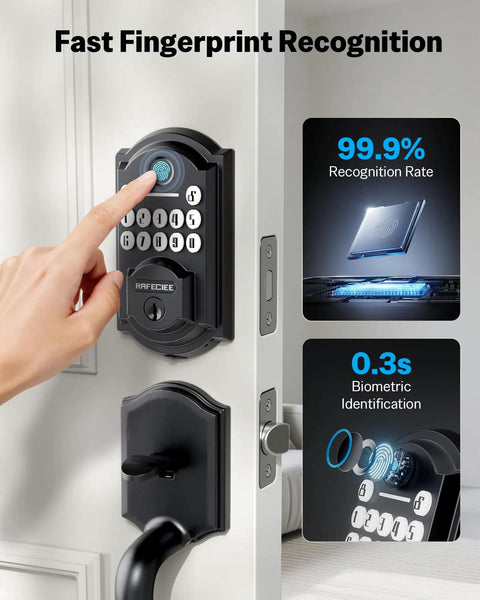Keyless Front Door Lock Set With Handle, 3 In 1 Smart Lock With Fingerprint, Passcode And Mechanical Key, Anti Peep Keypad