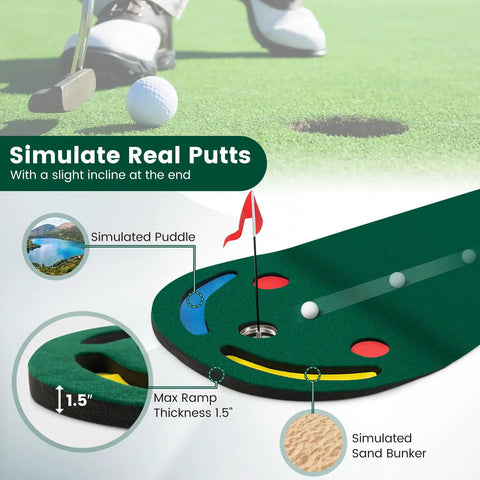 Par 3 Putting Green Mat 10 Foot By 3 Foot With 3 Cups Flag And Hole Covers For Indoor Outdoor Practice
