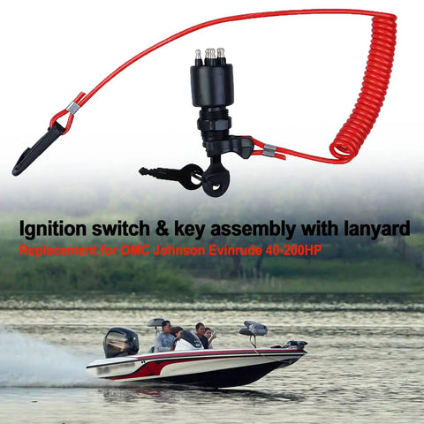 Durable Boat Key Switch Ignition And Safety Lanyard Assembly Replacement For Outboard Motors 40 To 200HP Plug And Play Starter With Lanyard Weather Resistant Easy Install Universal Outboard Replacement Part
