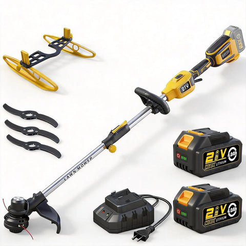 Cordless Weed Trimmer And Edger With 21V Power 13 Inch Cutting Swath Brushless Motor Dual Battery Pack and accessories