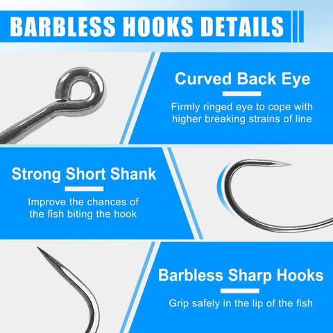 Pro Grade 175Piece Barbless Carp Hook Kit With Curve Shank Crank Wide Gape Fly Tying And Circle Hooks Includes Tackle Box