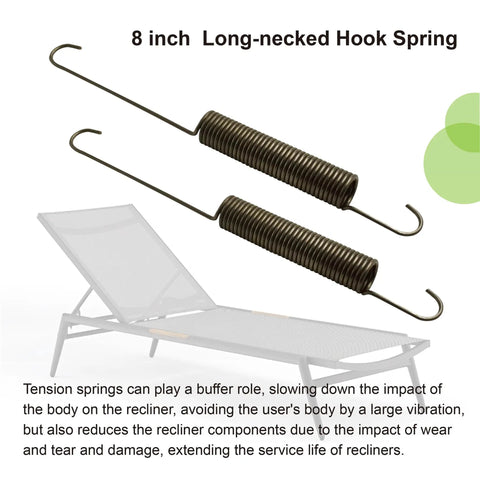 Heavy Duty Eight Inch Locking Tension Spring For Recliners Direct Replacement Part with long-necked hook design.