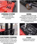 Badass Low Noise Electric Forklift Heavy Duty Pallet Lifter Truck for Warehouse Logistics showing steering system and battery.