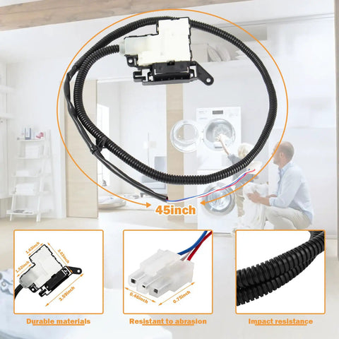 Washer Latch Assembly Replacement For Whirlpool Washers Lid Lock Switch Easy Install Drop In Fit Compatible With AP7002928 MVW5430MW0 WTW5010LW0 WTW5015LW0 WTW5057LW0 And Related Models, 45-inch wiring harness
