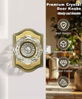 Clear Glass Diamond Door Knob Set With Privacy Lock In Antique Brass Finish, Keyless Interior Door Knob, side angle view