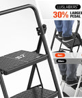 2 Step Folding Ladder for Home and Shop, Lightweight Steel Construction with Hand Rail and Non Slip Wide Pedals, 500 Lb Capacity