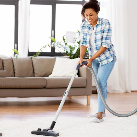Person using vacuum cleaner with 8 Pack Style C And Q Canister Vacuum Bags Replacement For Kenmore 50104 5055 50557 50558 Type C 5 Vacuums