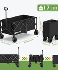 Collapsible Wagon Cart With 330 Lbs Load Capacity, Heavy Duty Folding Wagon On 360 Degree Wheels With Built In Brakes