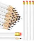 50 Pack Triangular Grip Wood Pencils With Erasers White HB Graphite Pencils for Writing Drawing and Sketching shown in various views
