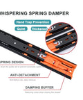 Whispering spring damper on 16 Inch Soft Close Drawer Slides With 100Lb Capacity, Heavy Duty Full Extension Ball Bearing Slides for quiet operation.