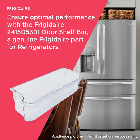 Replacement Refrigerator Door Shelf Bin 241505301 Clear Easy Install Durable Storage Organizer with fridge in background