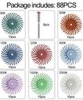 88pcs 1 Inch Radial Bristle Disc Kit With 3mm Shank For Rotary Tools, assortment of discs with various grit from 80 to 2500
