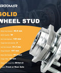 Two Piece Front And Rear Wheel Bearing Hub Assembly For Five Lug GM Vehicles Including Impala Equinox Camaro Lacrosse Regal Terrain Malibu XTS CTS Cadillac 2010s Ensures Smooth Rotation And Long Lasting Performance, close-up view of metal wheel hub with specifications on side.
