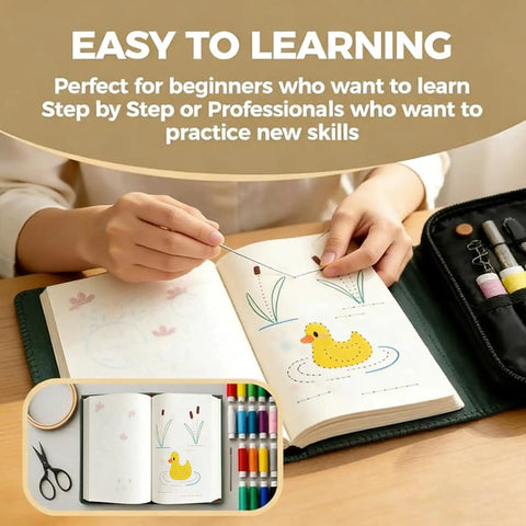 Person using Upgraded Embroidery Stitch Book Kit For Beginners With Full Tools And Step By Step Tutorial Featuring 106 Classic Patterns