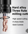 3 Flute Half Inch Square End Mill TiSiN Coated Milling Cutter HRC55 For Aluminum And Copper Beefed Up Heavy Duty Half Inch Shank One And A Quarter Inch Length Of Cut Three Inch Overall Length Five Pack close-up