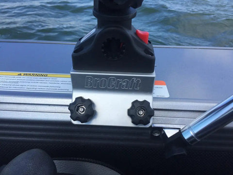 Power Lock 45 Degree Track Rod Holder For Lund Sport Track G3 Crestliner SureMount War Eagle Excel Boats - Marine Grade Aluminum, CNC Processed Nylon Lock, Durable, Easy Install, Fits Most Bow Gunnel Track Systems. mounted on boat gunnel track