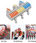 Premium Din Rail Terminal Blocks With No Sweat Quick Wiring Push In Connectors For 28 To 12 AWG Cables, showing push lever clips.