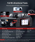 LR V3.0 2026 Bi-Directional OBD2 Scanner in use showing full diagnostics on Land Rover and Jaguar, listing system functions.