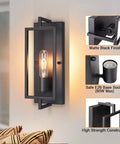 Industrial Wall Sconces Set of 2 in Matte Black Metal, E26 Base, showing geometric shade and cozy glow on wall mount lamp.