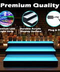 Illuminated LED Lighted 3 Tier Liquor Bottle Shelf With Remote For Your Home Bar Setup 24 Inch Display Rack with blue lighting