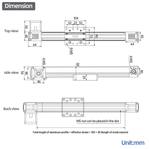JD45C Linear Guide Rail Synchronous Belt Module Electric Sliding Table technical dimensions schematic