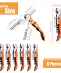 Six Piece Orange Wine Opener Set With Professional Waiter Corkscrews Stainless Bottle Opener Fold Out Serrated Foil Cutter Travel