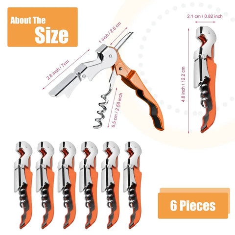 Six Piece Orange Wine Opener Set With Professional Waiter Corkscrews Stainless Bottle Opener Fold Out Serrated Foil Cutter Travel