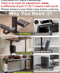 Under Desk PC Mount Clamp On CPU Holder with Non Slip Pads, Adjustable for Standing Desks, showing no drilling required.