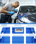 Man using Blue Silicone Tool Tray For Auto Repairs Flexible Magnetic Tool Holder With Small Parts Tray on car hood