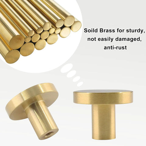 Two Pack 1 Inch Cabinet Knobs With Mounting Screws Solid Brass Round Drawer Pulls For Cabinets Or Dressers Easy Install Includes Two Screw Types To Fit Different Board Thickness Durable Kitchen And Bedroom Hardware, 1-inch brass knob set