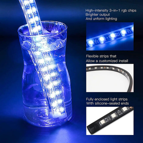 4 Piece Underglow Kit For Cars And Trucks App Controlled Multicolor RGB Underbody Lights demonstration of waterproof feature.