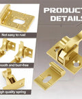Beefy Eight Piece Brass Heavy Duty Cabinet Door Latch Set with Mounting Screws angled to show elbow style and details.