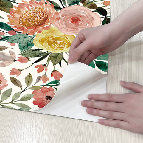 Floral Pattern Self Adhesive Vinyl Wallpaper For Dresser And Cabinets No Fuss Oil And Water Resistant Drawer Liner With Grid Backing Easy Peel And Reposition White Camellia 118.1 Inch By 17.3 Inch