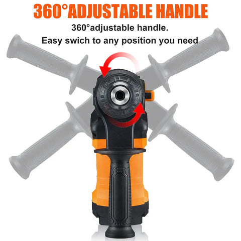 Powerful 13 Amp SDS Plus Rotary Hammer Drill 1-1/4 Inch with 360-degree adjustable handle illustration