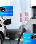 Heavy Duty Type 2 Ev Charger Cable 32 Amp 3 Phase 22 Kw Fast Charging Cord 5 Meter Length connected to electric vehicle Type 2 port.