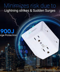 Six Outlet Wall Tap Extender With Surge Protector 900J Three Side Wide Spaced Power Strip with lightning surge protection