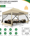 10x15 Heavy Duty Pop Up Canopy Tent With Sidewalls Pro Grade Gazebo For Outdoor Parties Mosquito Netting Walls Easy Setup