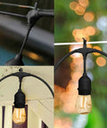 Outdoor String Lights 48 Ft Waterproof Patio Lighting With 2W Dimmable LED Bulbs for Backyard Gardens and Decks, hanging in detail