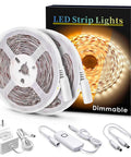 32.8 Ft Dimmable LED Under Cabinet Lighting Kit With 2 Rolls Of 16.4 Ft Each, 600 LEDs, 12V Low Power Adapter, Packaging and Components