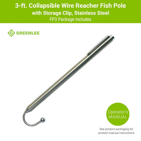 Collapsible Three Foot Cable Grabbing And Reaching Fish Pole For Easy Wire Pulling And Cable Installation with storage clip