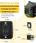 40 Amp RV Awning Interior Switch Kit With Plate Replacement For Solera Power Awnings, specs and switch dimensions shown