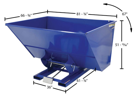 Solid Workhorse Steel Self Dumping Hopper For Forklift 3 Cubic Yard with dimensions, ideal for fast bulk debris transport.