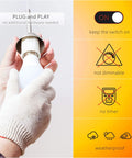 Person installing Automatic Dusk To Dawn Outdoor Light Bulb 9W Equivalent To 100W LED E26 A19 120V with icons for features