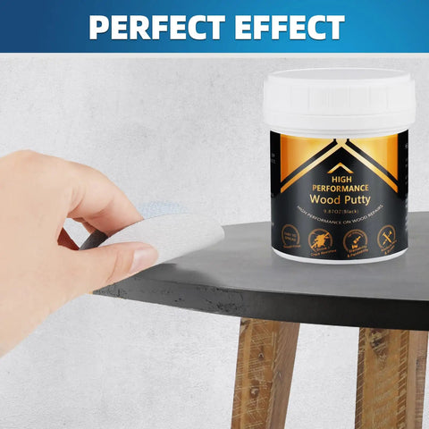 Black Wood Filler Paste Kit 9.87 Ounce for filling cracks and dings, paintable and stainable, shown on a wooden surface.