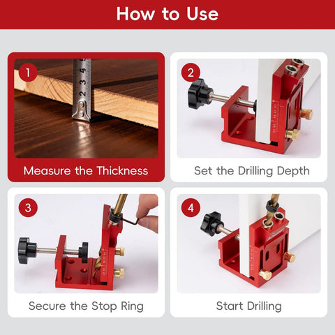 How to use Badass Pocket Hole Jig Kit With Adjustable Drill Guide for woodworking joints, showing measuring, setting depth, and drilling.