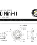 Technical drawing of HD Mini-11 strain wave gear, 52mm diameter, 13.5mm thickness, for Strain Wave Gearbox Motor 100 To 1 Low Backlash Reducer.
