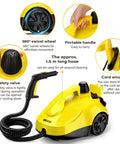 Top Shelf Multi Purpose Steam Cleaner That Crushes Stubborn Tile Grout with 360° swivel wheels and portable handle.