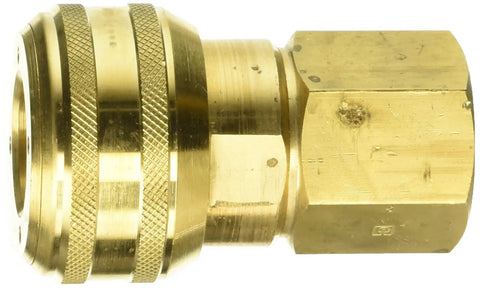 Professional Grade Brass Pneumatic Quick Coupler With Female Pipe Thread And Three Quarter Inch NPTF Port Engineering High Flow Capability And Effortless One Hand Push To Connect Hookup Perfect For Rigged Up Work Sites And Daily Shop Grind