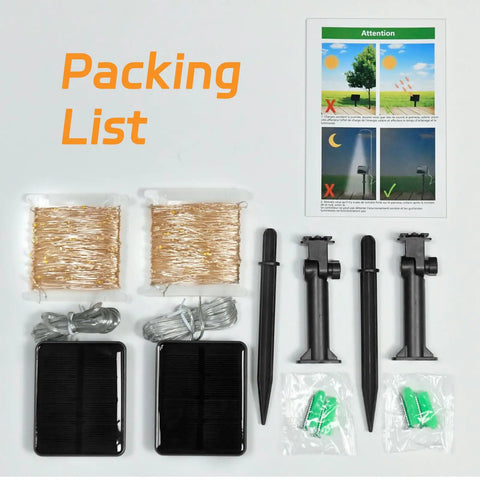 Contents of Outdoor Solar Fairy Lights Waterproof 16.4 Ft 50 LEDs String Lights For Patio Backyard Garden 8 Modes Two Pack